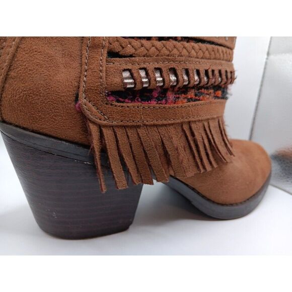 Mudd Boots Womens 11 F Ankle Booties Brown Leather Woven Braided Studded Fringe - Picture 6 of 16